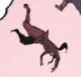 a button leading to the first page of the carrd. the image is a small asami falling.